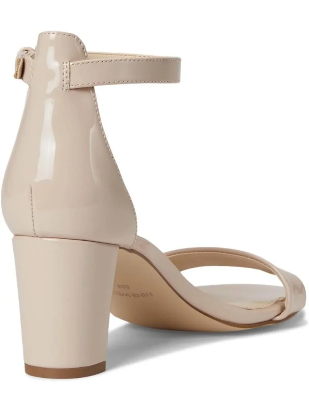 Women's Natural Patent Round Toe Ankle Strap Wnpruce Block Heeled Sandal Shoes